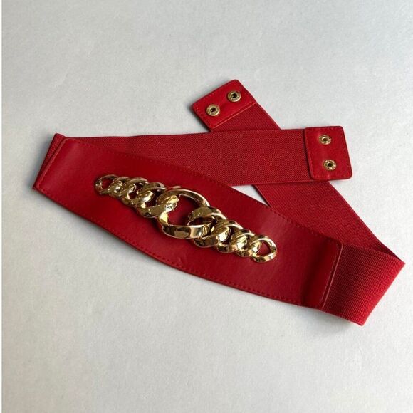 TOM- RED Vegan Leather Chain Corset Belt 25” up to 36” FINAL PRICE 🎈 - Picture 1 of 4